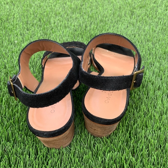 Caslon Black Suede Strappy Braid Wood Heel Sandal - Picture 2 of 6